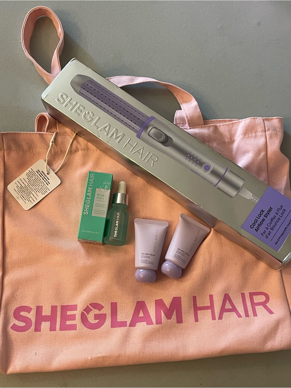 SHEGLAM Hair Cool Lock Airflow Styler entire influencer bag with products 6pcs
